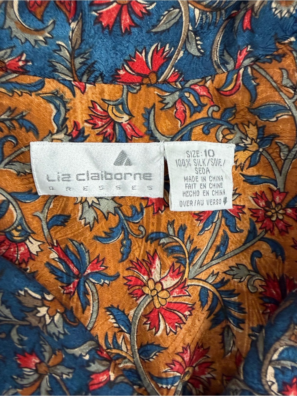Vintage Liz Claiborne 100% Silk Dress 80s 90s Boho Floral Shirtwaist Wrap - Picture 2 of 9
